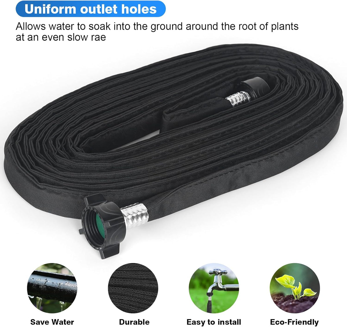 Flat Soaker Hose 50FT x 2 PACK,Drip Hose for Garden Beds Linkable Irrigation System Lightweight and