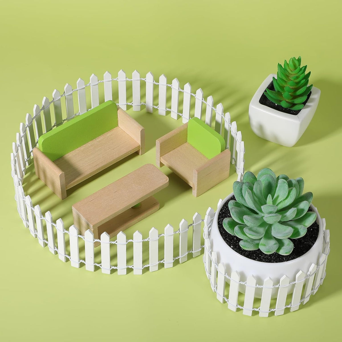 Bewudy 35 Inches Mini Fairy Garden Fence, Small Wood Decorative Picket Fence, White Picket Fence