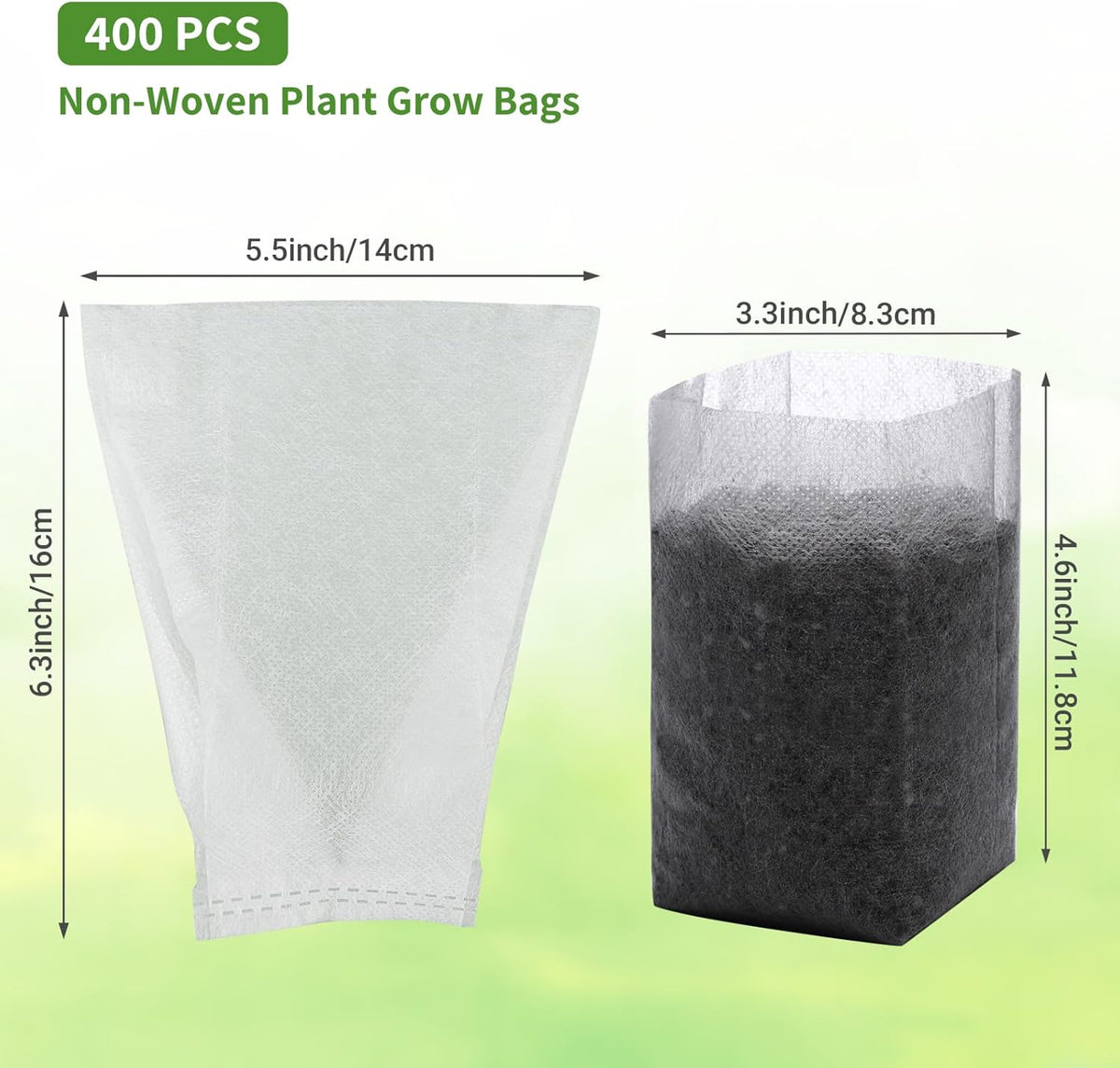 GREANER 400 PCS Nursery Bags - 5.5"x6.3", Biodegradable Plant Starter Bags, Thickened Non-Woven