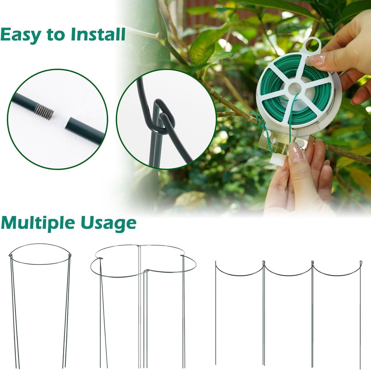 32 inch Plant Support Stakes, 10 Pack Half Round Metal Garden Plant Stake Heavy-Duty Plant Support
