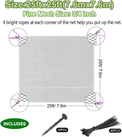 OGORI 25' x 25' Bird Netting Heavy Duty Nylon 3/4" Mesh Garden Netting Protect Fruit Trees, Plants