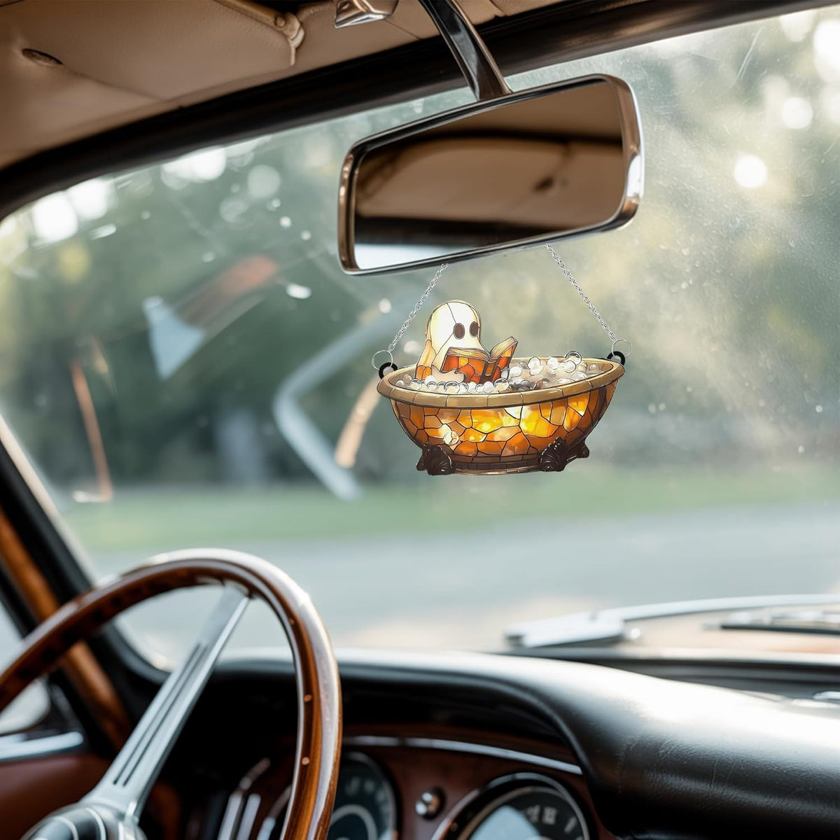Cute Ghost Book Acrylic Suncatcher Stained Glass Effect Window Car Hanging Christmas Ornament