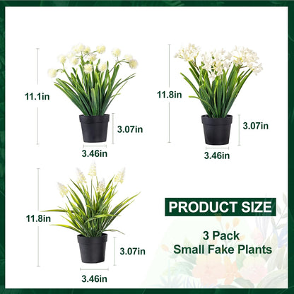 3 Pack Fake Small Plant Artificial Potted Flowers for Home Decor Fake Flower Plant Greenery Mini