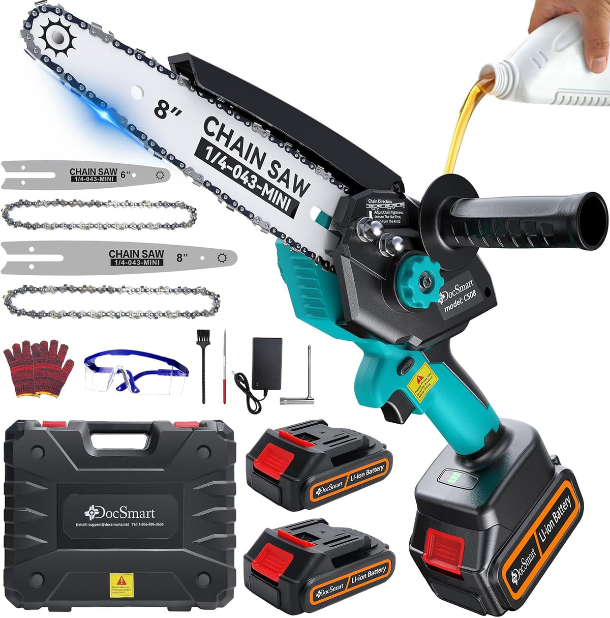 Mini Chainsaw Cordless, 8 inch & 6 inch Electric Chain Saw with 2 Pack Rechargeable Batteries