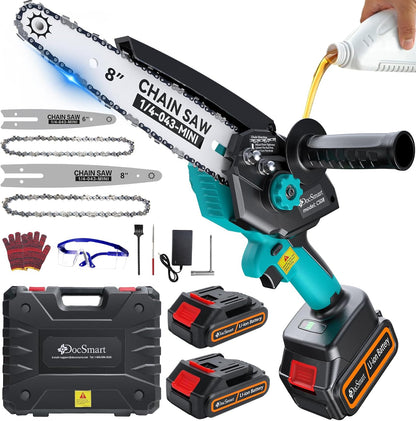 Mini Chainsaw Cordless, 8 inch & 6 inch Electric Chain Saw with 2 Pack Rechargeable Batteries