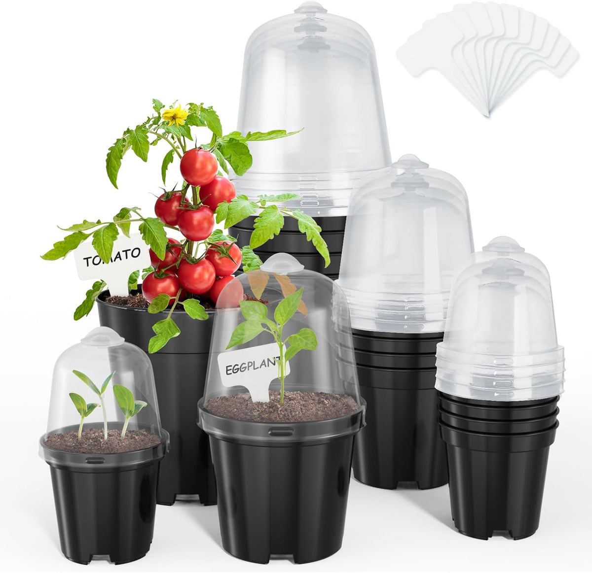 homenote Nursery Pots for Plants,3/4/5 Inch Plant Pot for Planting with Humidity Domes Plastic