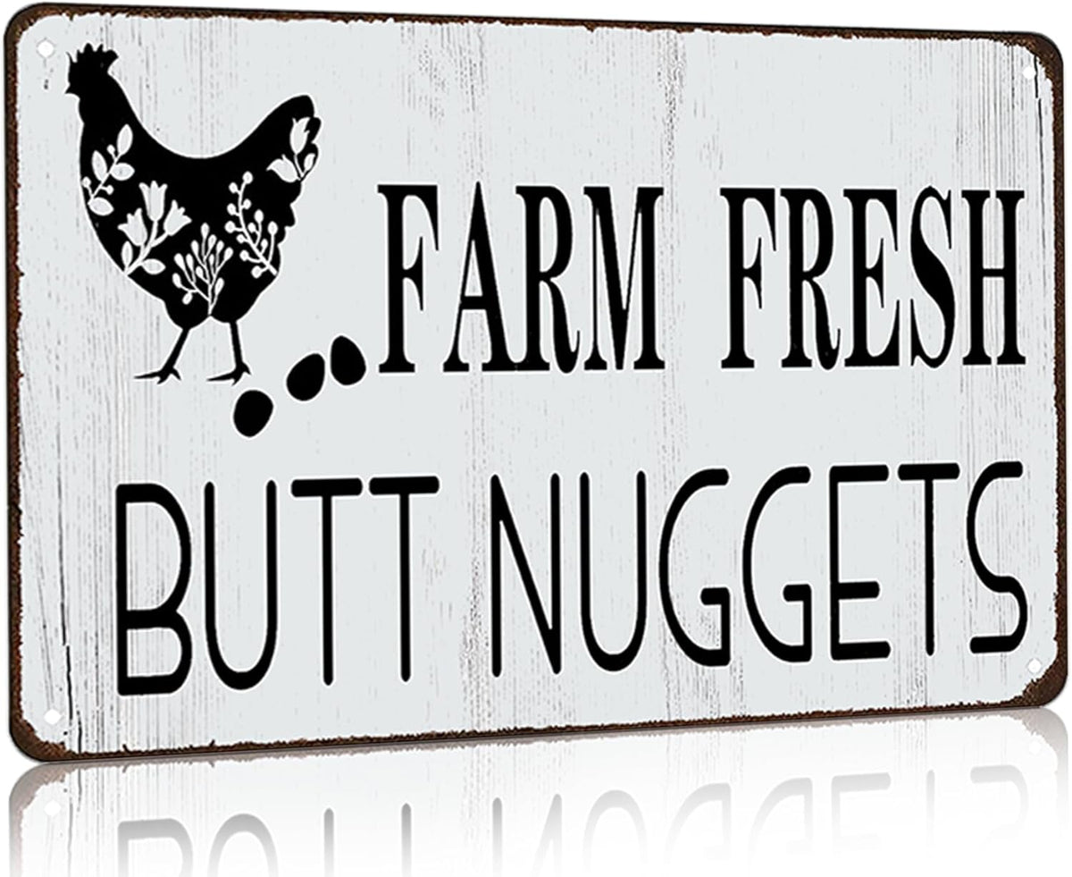 Funny Chicken Gifts Chicken Farm Fresh Butt Nuggets Tin Sign for Home Farm Chicken Coop Farmhouse