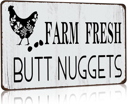 Funny Chicken Gifts Chicken Farm Fresh Butt Nuggets Tin Sign for Home Farm Chicken Coop Farmhouse