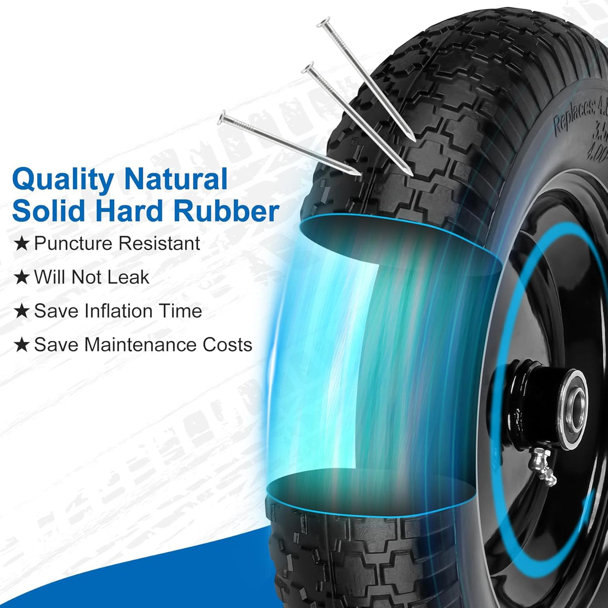 4.80/4.00-8" Flat Free Wheelbarrow Tires and Wheels, 14.5" Universal Fit Solid Tires with 5/8" or