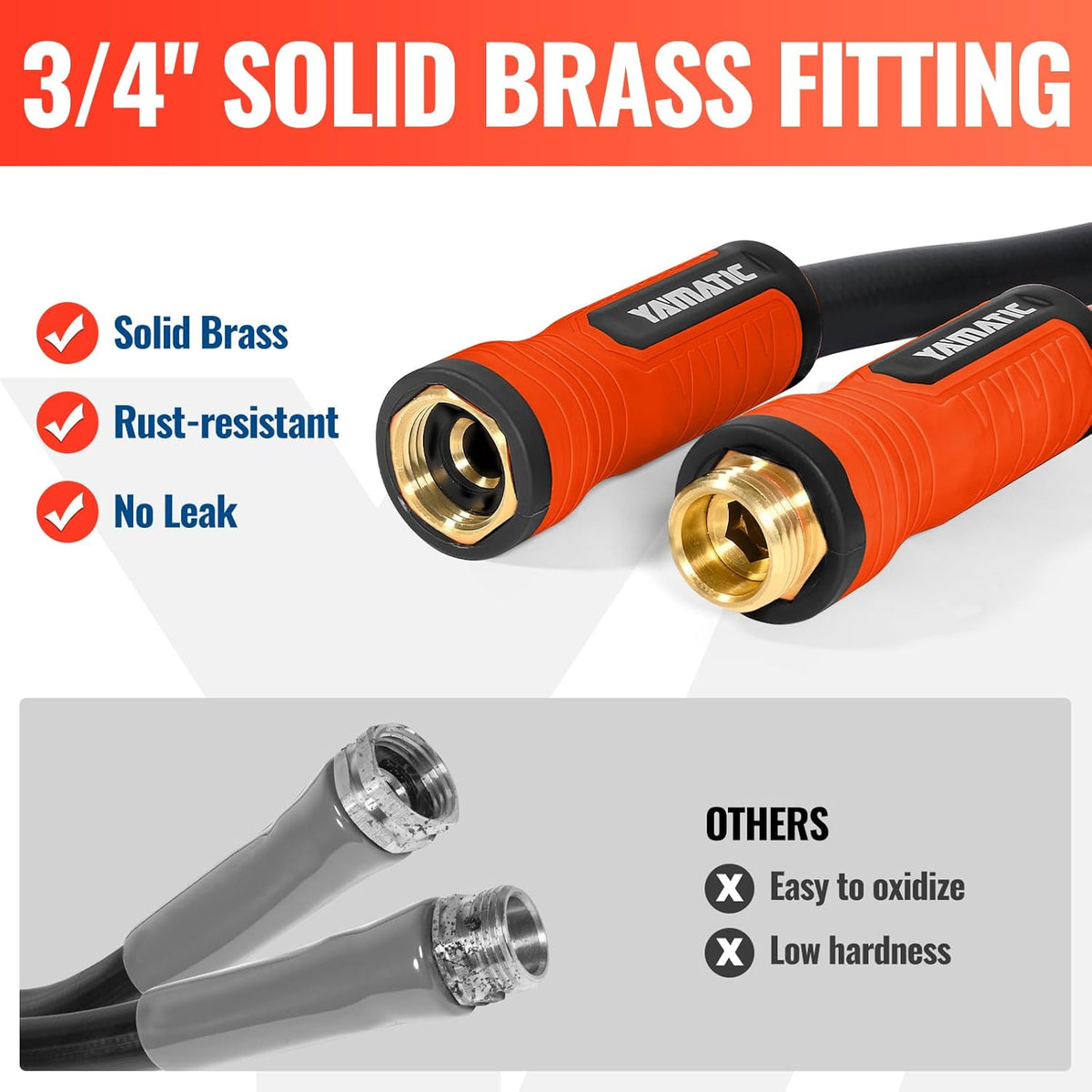 YAMATIC Heavy Duty Garden Hose 75FT x 5/8", Flexible Water Hose with 360° Swivel Handle, 3/4" Brass