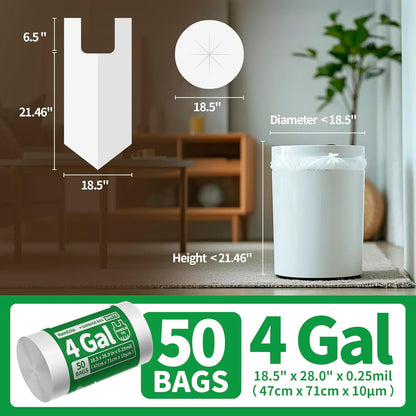 Small Trash Bags with Handles 4 Gallon 50 Count White - Ocean Plastic Upcycling - Plastic Garbage