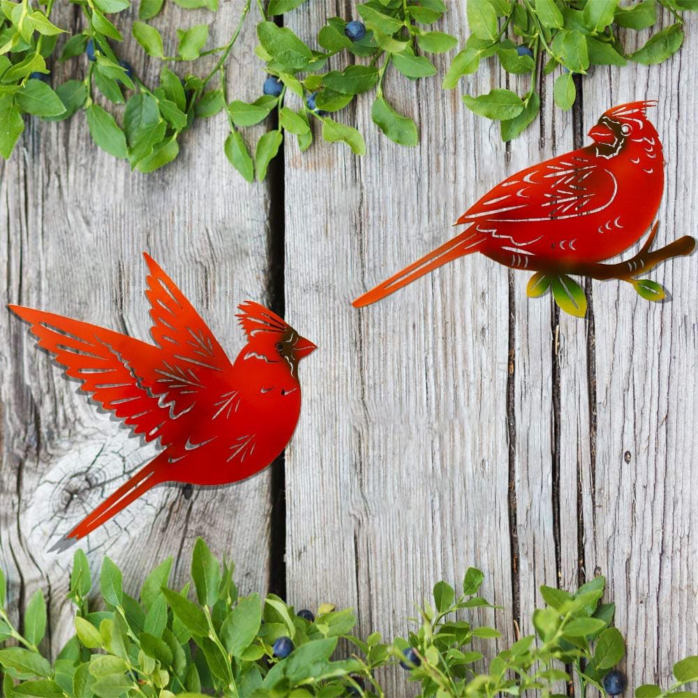 4 Pack Metal Cardinal Wall Art Decor Metal Birds 3D Outdoor Sculpture, Ornaments Hand-Made Nimble