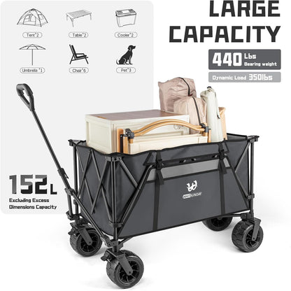 Whitsunday Heavy Duty Collapsible Wagon Cart,440Lbs Folding Outdoor All Terrian Wheel Utility