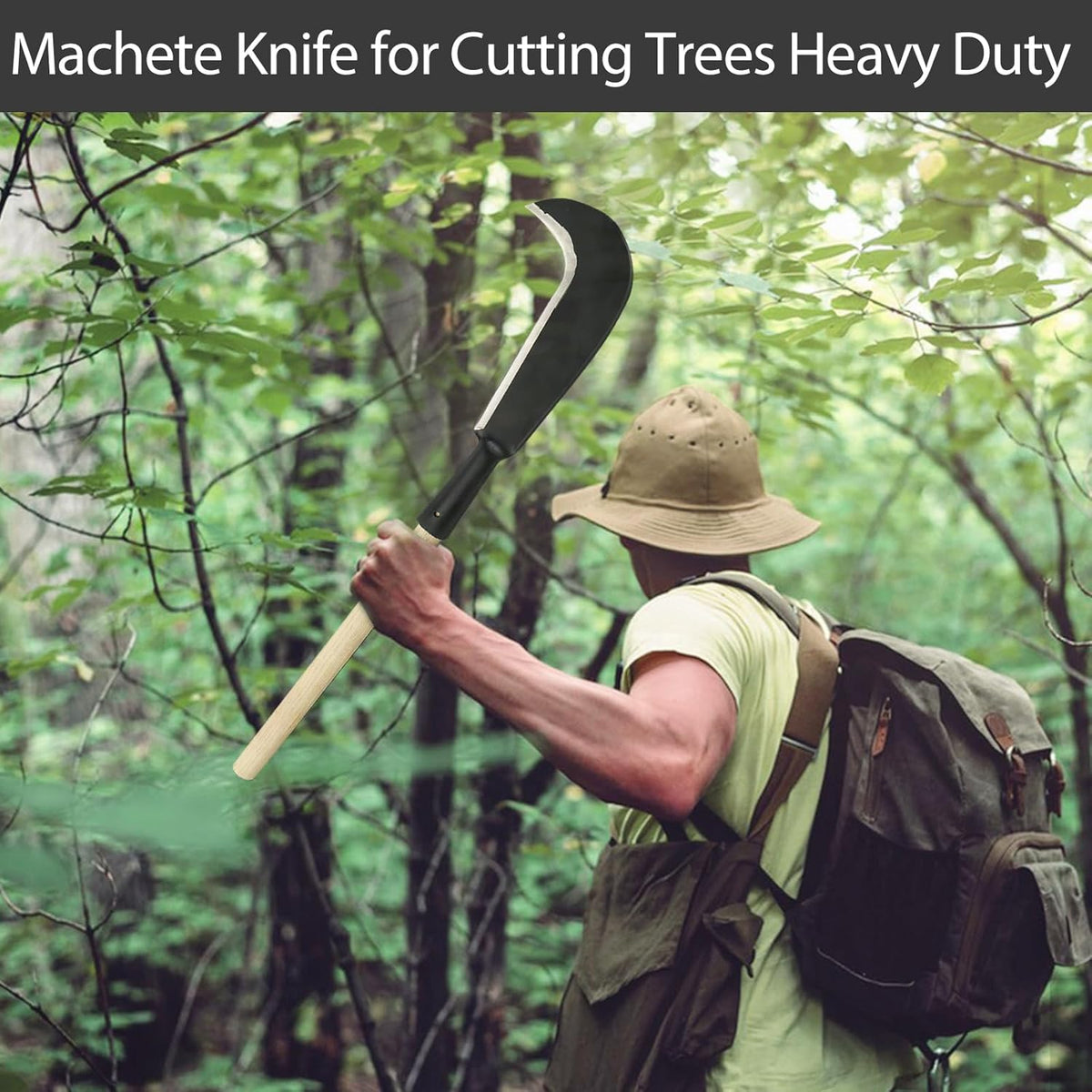 Sickle Garden Tool, Steel Billhook Machete Knife for Cutting Trees Heavy Duty, Hand Grass Weeding