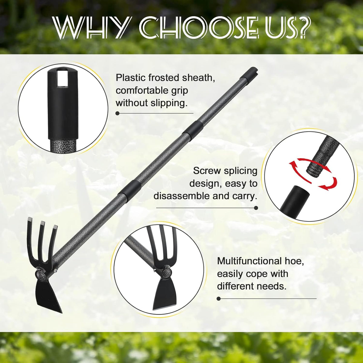 Hoe Garden Tool, 30 Inch Garden Hoe Long Handle for Weeding, Hoe Cultivator 2 in 1 Hand Garden