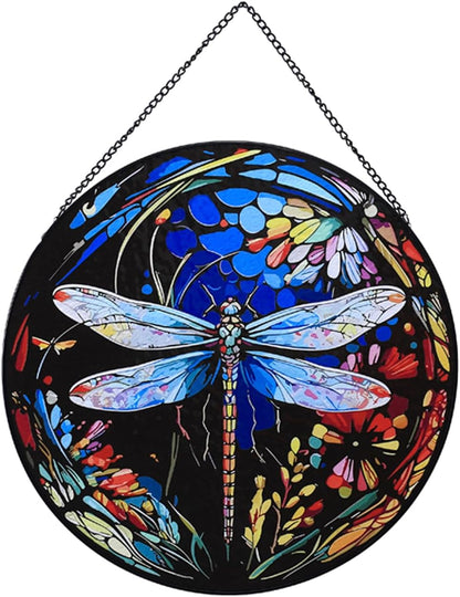 Hanging Stained Glass for Windows,20cm/7.87inch Dragonfly Hand-Painted Sun Catcher Garden Hangings