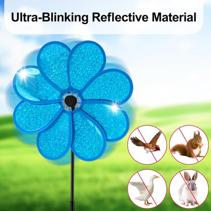 4PCS Flower Wind Spinner Sparkly Lawn Pinwheel 11.8 inch Colorful Green Yellow Orange Light Blue