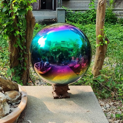 20cm/8 inch Garden Sphere Mirror Gazing Ball,Rainbow Stainless Steel Polished Reflective Smooth