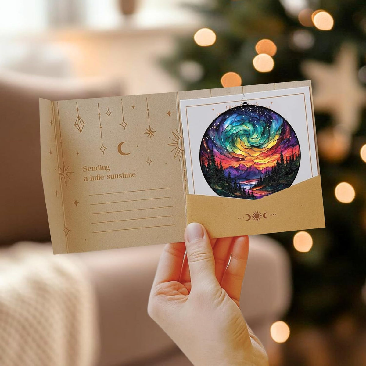 Northern Lights Aurora Acrylic Suncatcher Stained Glass Effect Window Car Hanging Christmas