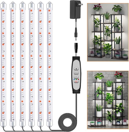 6 Bars Grow Light Strips for Indoor Plants with Auto ON/Off Timer 6/12/18H, 5 Dimmable Levels for