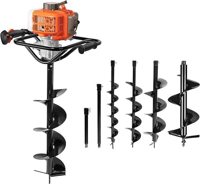 PROYAMA 54cc Post Hole Digger Gas Powered 2 Cycle Earth Auger, 5-Year Warranty Gear Box, 4 Drill