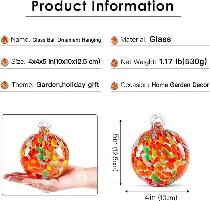 EUSTUMA Hand Blown Glass Witch Ball,Glass Ball Ornament Hanging Garden Gazing Ball Indoor Outdoor