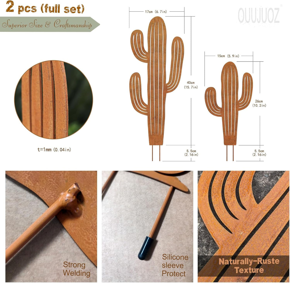2pcs Metal Cactus Outdoor Decor,Metal Plants Prickly Pear Cactus,Desert Steel Yard Art, Garden