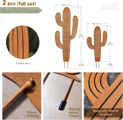 2pcs Metal Cactus Outdoor Decor,Metal Plants Prickly Pear Cactus,Desert Steel Yard Art, Garden