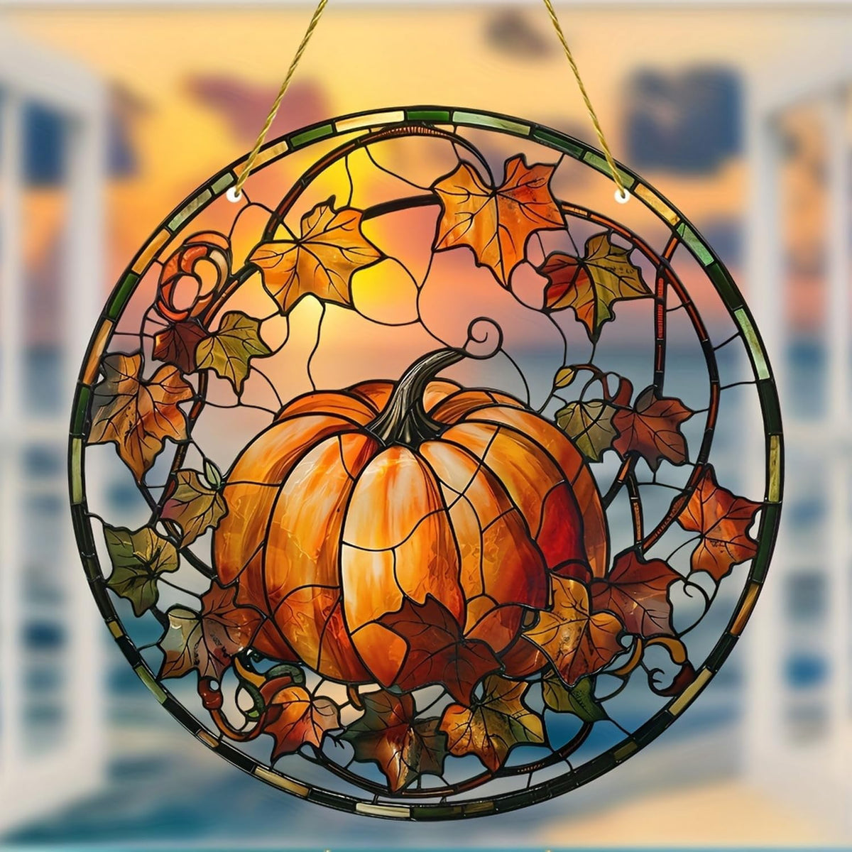 Halloween Suncatcher for Window Hanging Pumpkin Maple Leaves Designs Fall Acrylic Sun Catchers