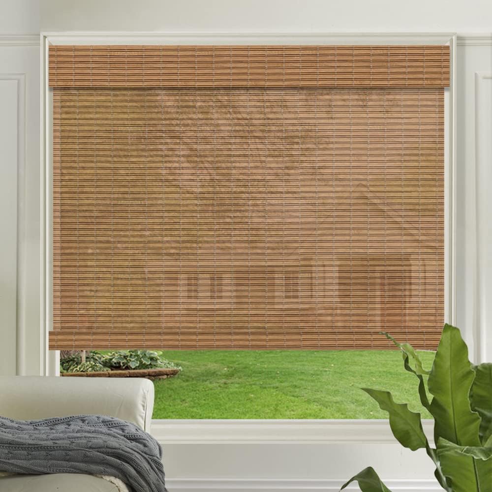 LETAU Cordless Wood Window Roller Shades, Bamboo Light Filtering Window Blinds for Indoor Home
