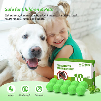 Rodent Repellent Balls,10Pcs Mouse Repellent Balls Peppermint Oil for Mice Squirrel Mole Pests