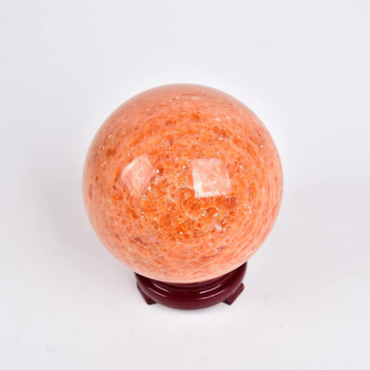 JIC Gem Natural Sunstone Sphere Ball with Wooden Stand for Fengshui Rare Healing Crystal Decoation