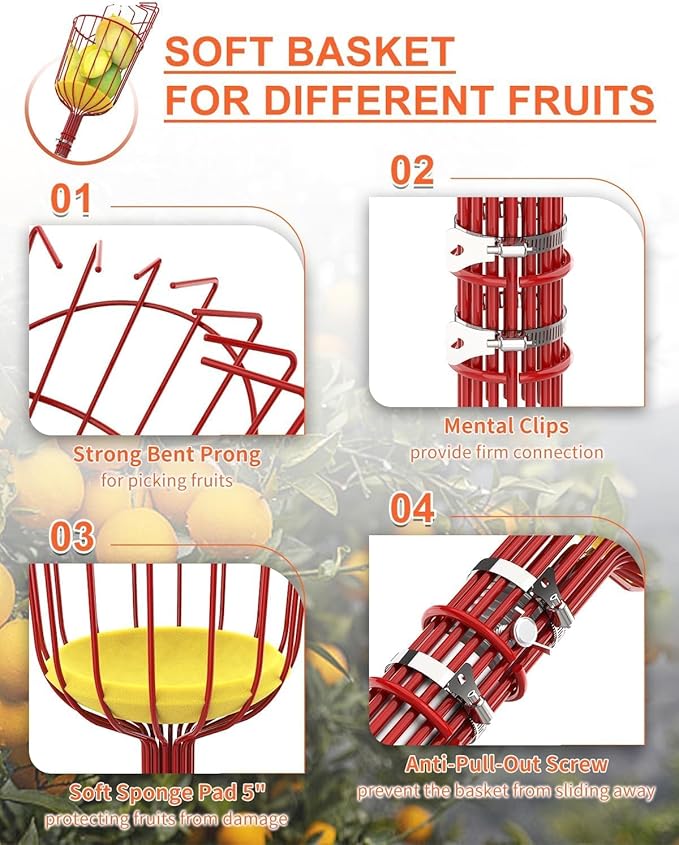 AgiiMan 3 to 12 FT Fruit Picker Pole - Reach to 18 FT Fruit Picker with Telescopic Extension Pole