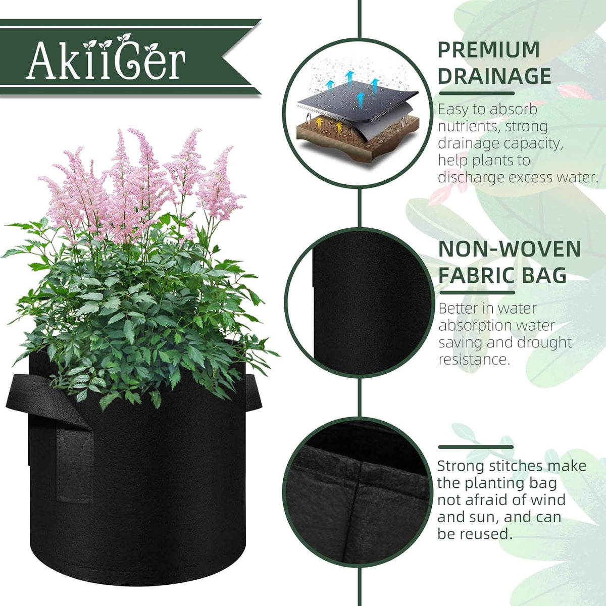 150-Pack 5 Gallon Grow Bags Bulk, Heavy Duty Thickened Nonwoven Fabric Pots with Handles, Felt