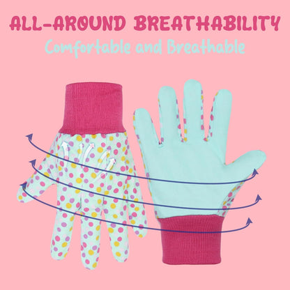 HANDLANDY 4 Pairs Kids Gardening Gloves, Girls Boys Children Garden Work Play Gloves (Pink Dot