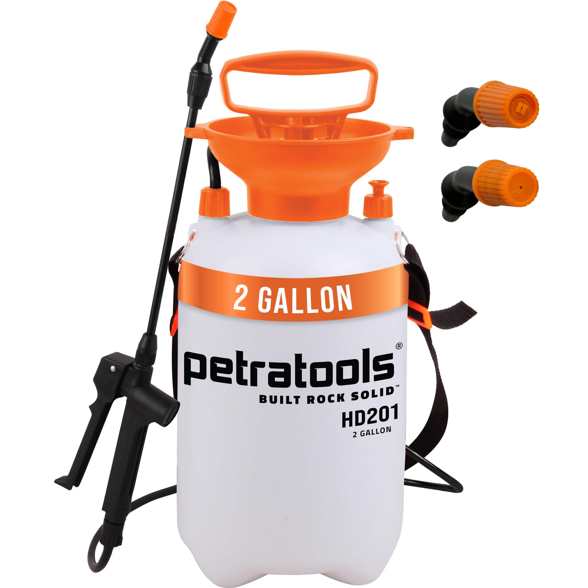 PetraTools HD201 Garden Pump Sprayer 2 Gallon, 52-in Long Hose & 2 Nozzles