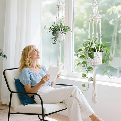Macrame Plant Hanger with Grow Light: 2 Pack Sturdy Hanging Planters for Indoor Plants, Cute Plant