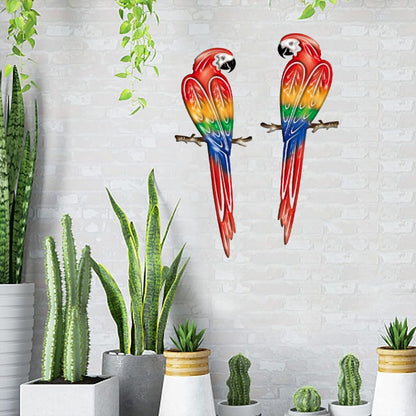 Metal Outdoor Wall Art Decor,3D Colorful Garden Birds Sculpture Outdoor Iron Hanging Parrot Decor
