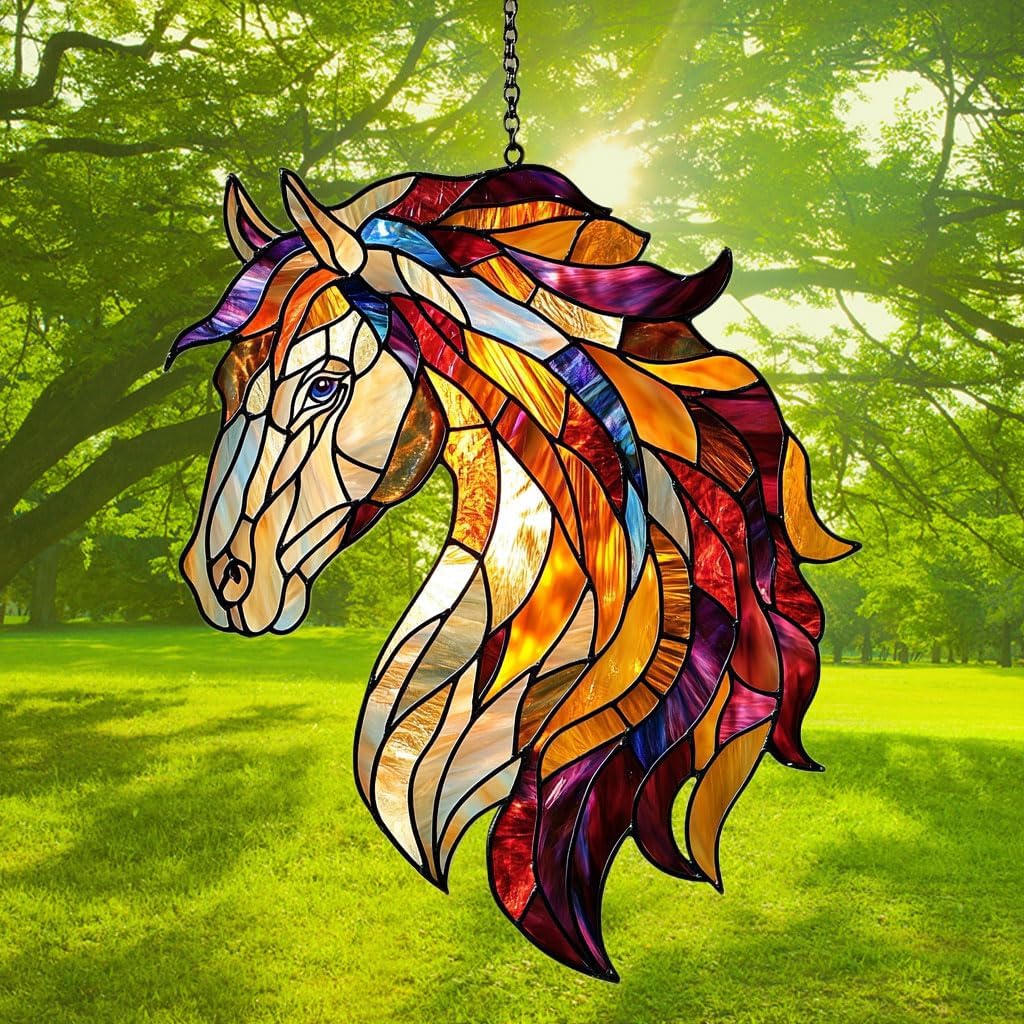 Colorful Horse Exotic Acrylic Suncatcher Stained Glass Effect Window Car Hanging Christmas Ornament