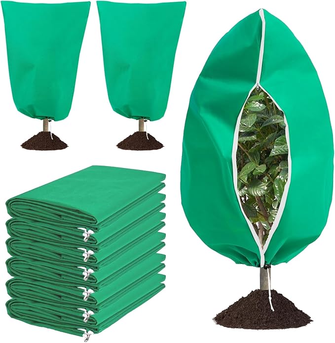 Eunika 6 PCS Plant Covers Freeze Protection, 47.2"x31.5" Frost Blankets with Zipper Drawstring