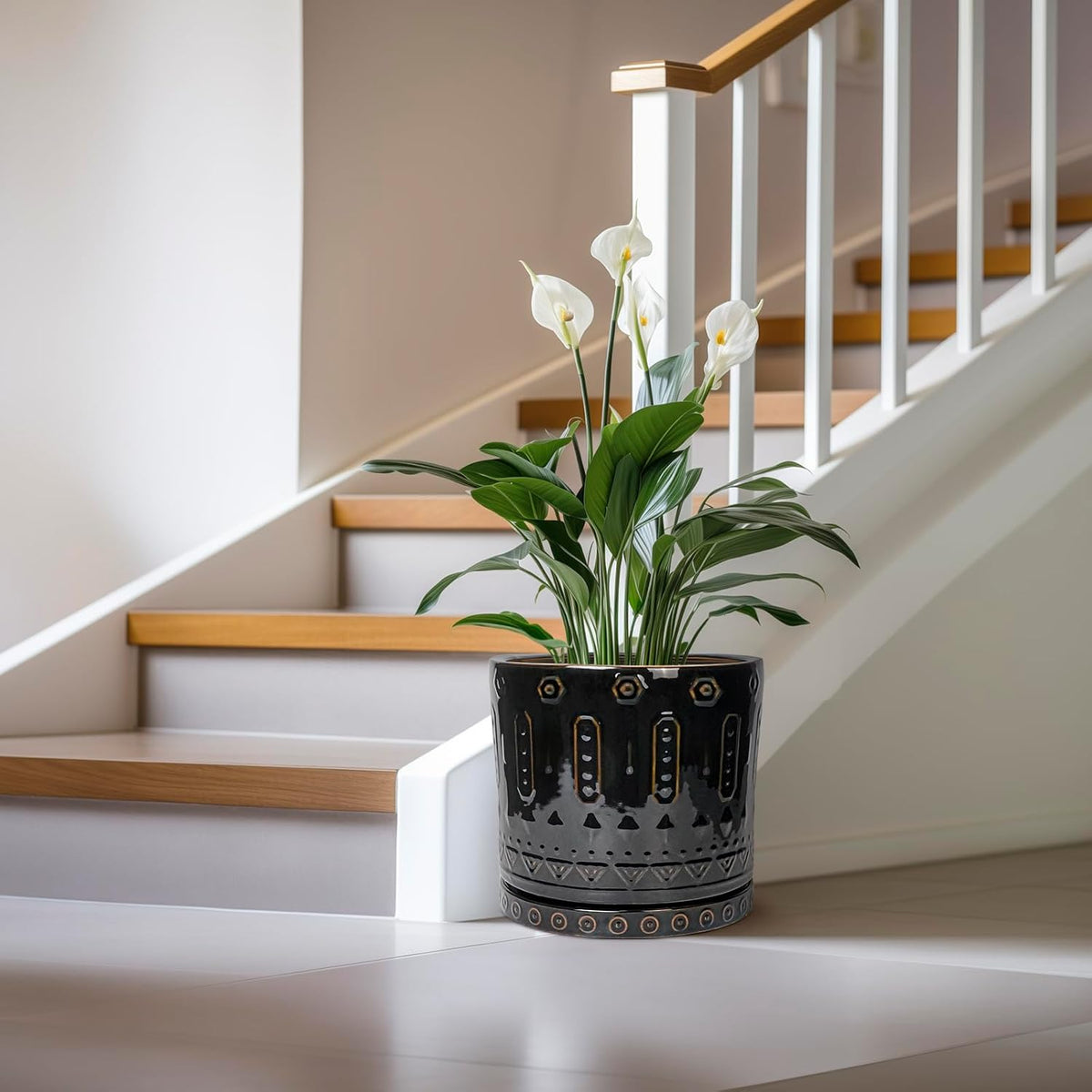 Ceramic Pots for Plants - 12 Inch Large Planter with Drainage Hole and Saucer, Ceramic Flower Pots