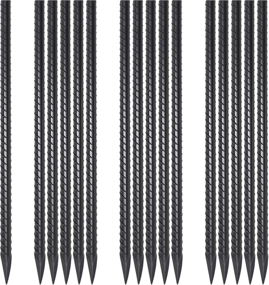 Straight Rebar Stakes 18 Inch 16 Pack Heavy Duty Steel Ground Stakes 1/2 Inch Diameter Landscape