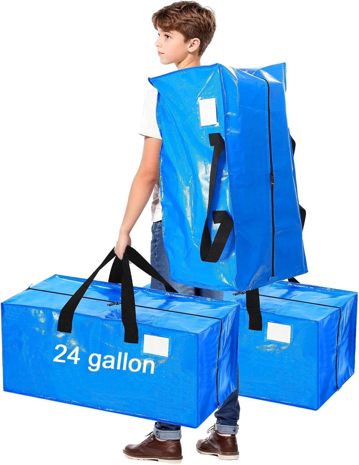 4 Pcs 24 Gallon Large Moving Bags with Zipper and Handles Foldable Storage Duffle Bags Heavy Duty