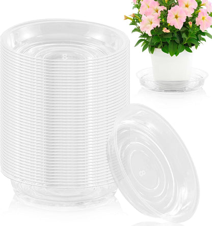 60 Pack 8 Inch Plant Saucer Clear Plant Saucers for Outdoors Plants Drip Trays, Large Pot Saucer No
