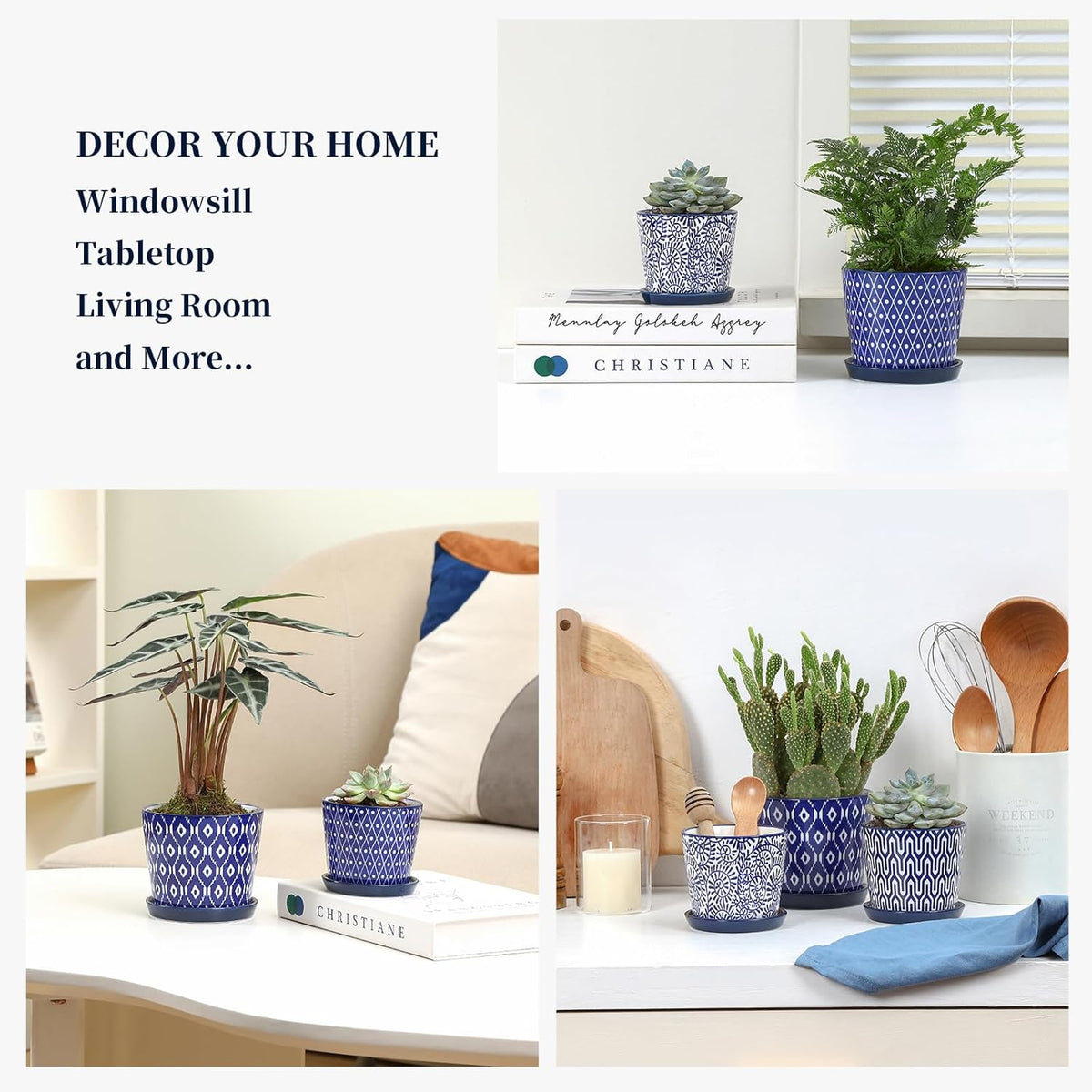 Selamica Ceramic Succulent Pots, 4.3 Inch Small Plant Pots with Drainage Holes and Saucers, Small