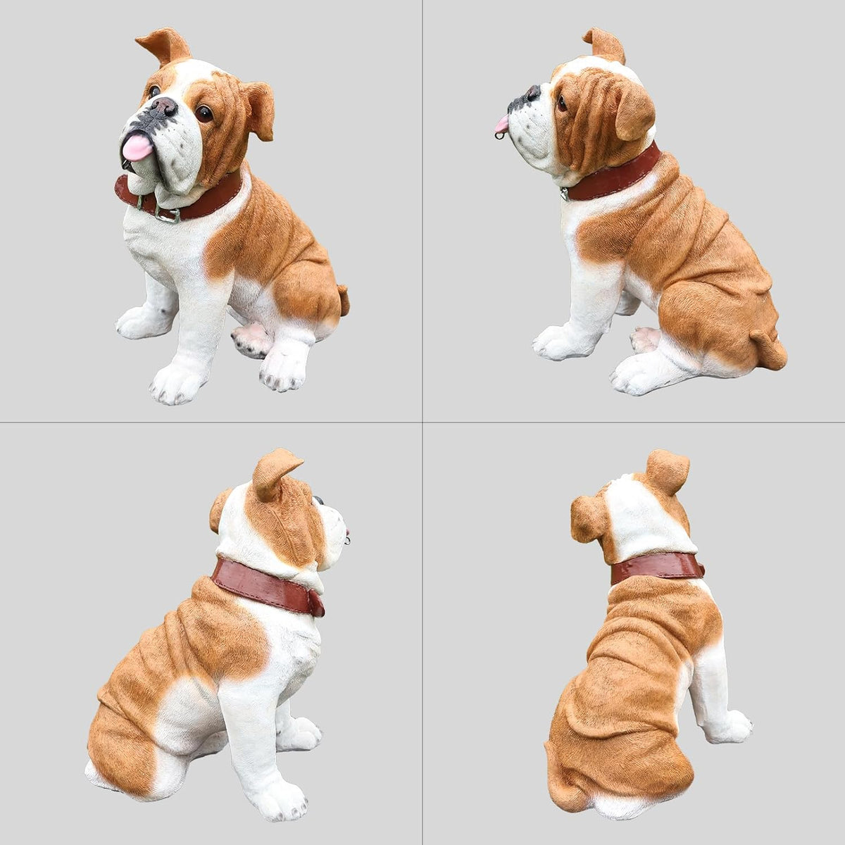 English Bulldog Outdoor Dog Statue with Flip-Over “Welcome/ON Patrol” Plaque and Solar Path