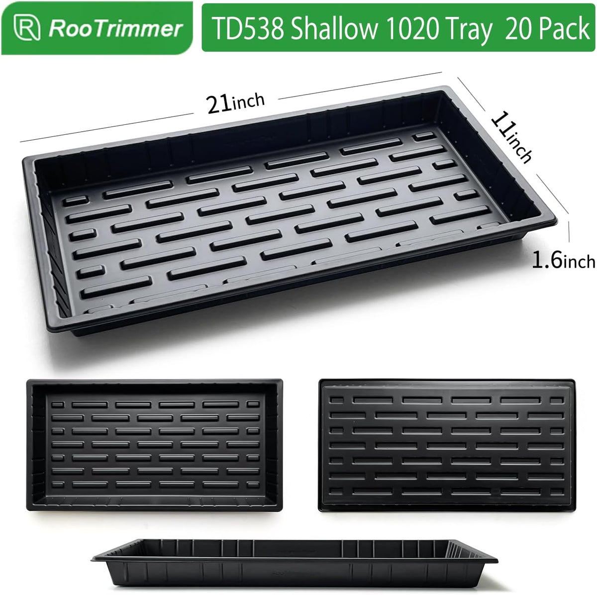 20 Pack Shallow 1020 Trays No Holes, Heavy Duty Reusable Seed Starter Flat Seedling Tray for 72/128