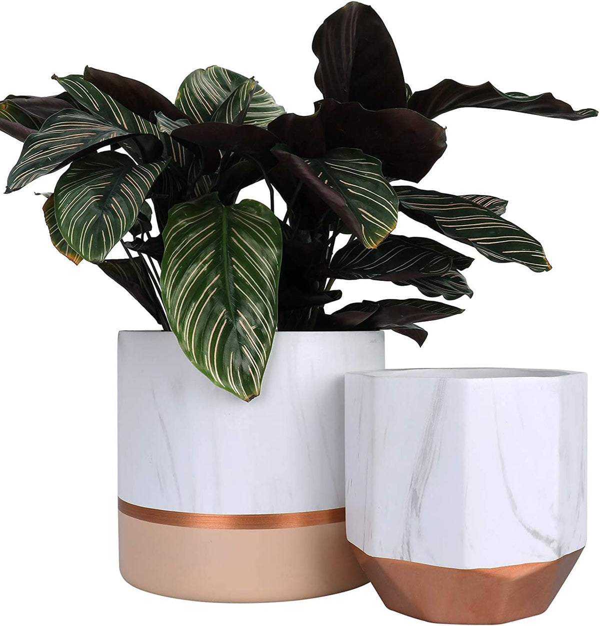 LA JOLIE MUSE White Ceramic Flower Pots - 6.7 + 5.4 Inch Indoor Planters, Plant Containers in a