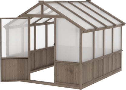 MUPATER 8' x 8' Wooden Polycarbonate Greenhouse with Ventilated Window & Lockable Door, 6mm