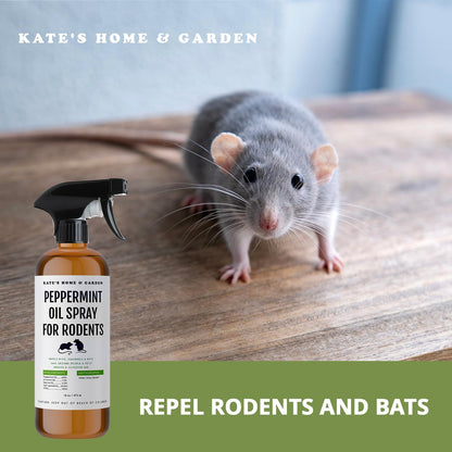 Kate Naturals Peppermint Oil Spray for Rodents, Squirrels, Mouse, Bat, Rat, Car Engines (16oz